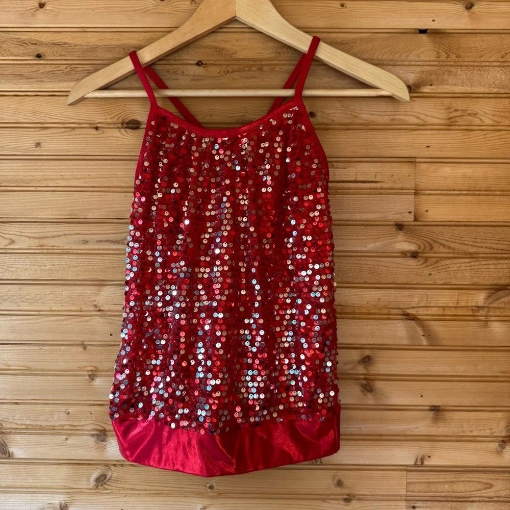 Weissman Dance Costume Leotard w Shorts Sequins Red Children's Medium Jazz
